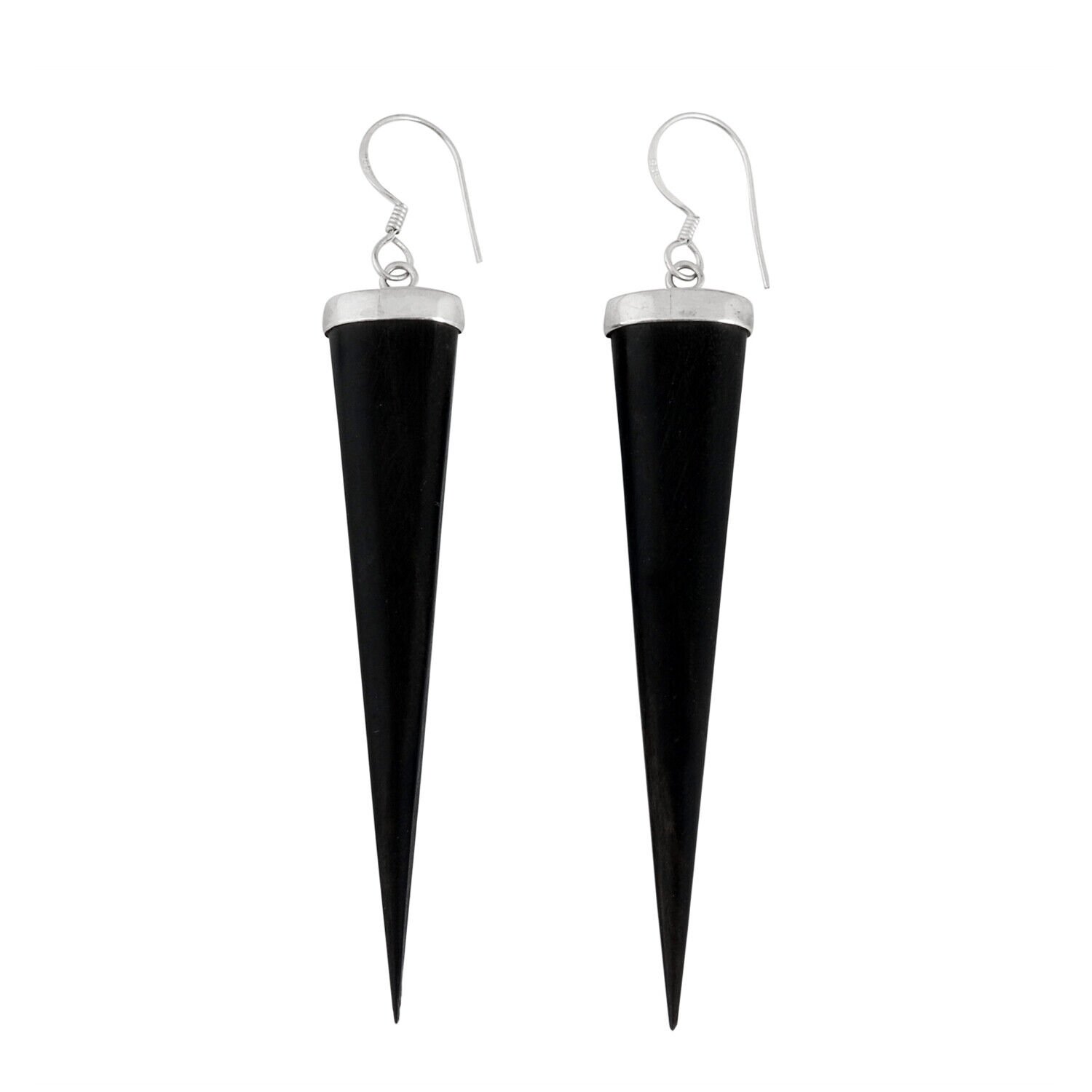 Artisan Crafted Sterling Silver Ebony Wood Long Triangular Jewelry Earring