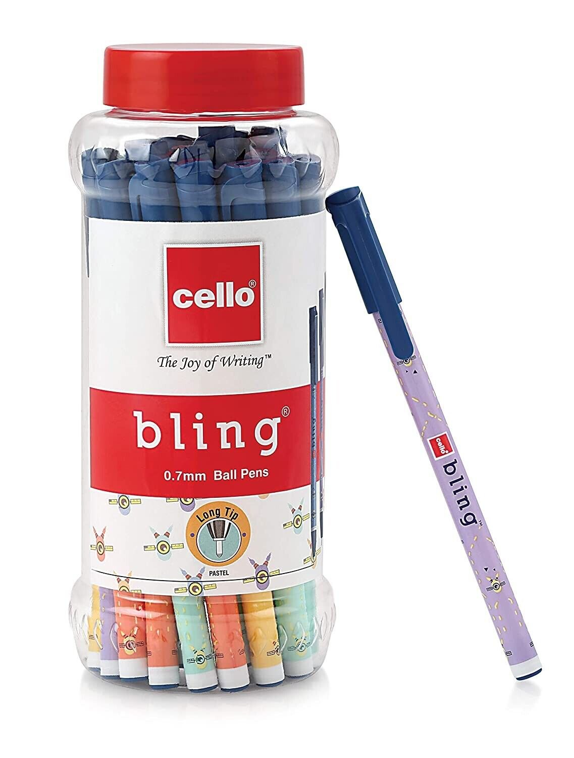 25 Pc Cello Bling Pastel Ball Pen Jar, Blue, .7mm tip, Ball Point Pen