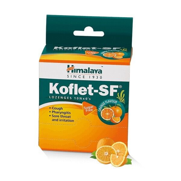 10 Strips 60 pc Himalaya KOFLETSF Sugar Free Lozenges ORANGE For Sore