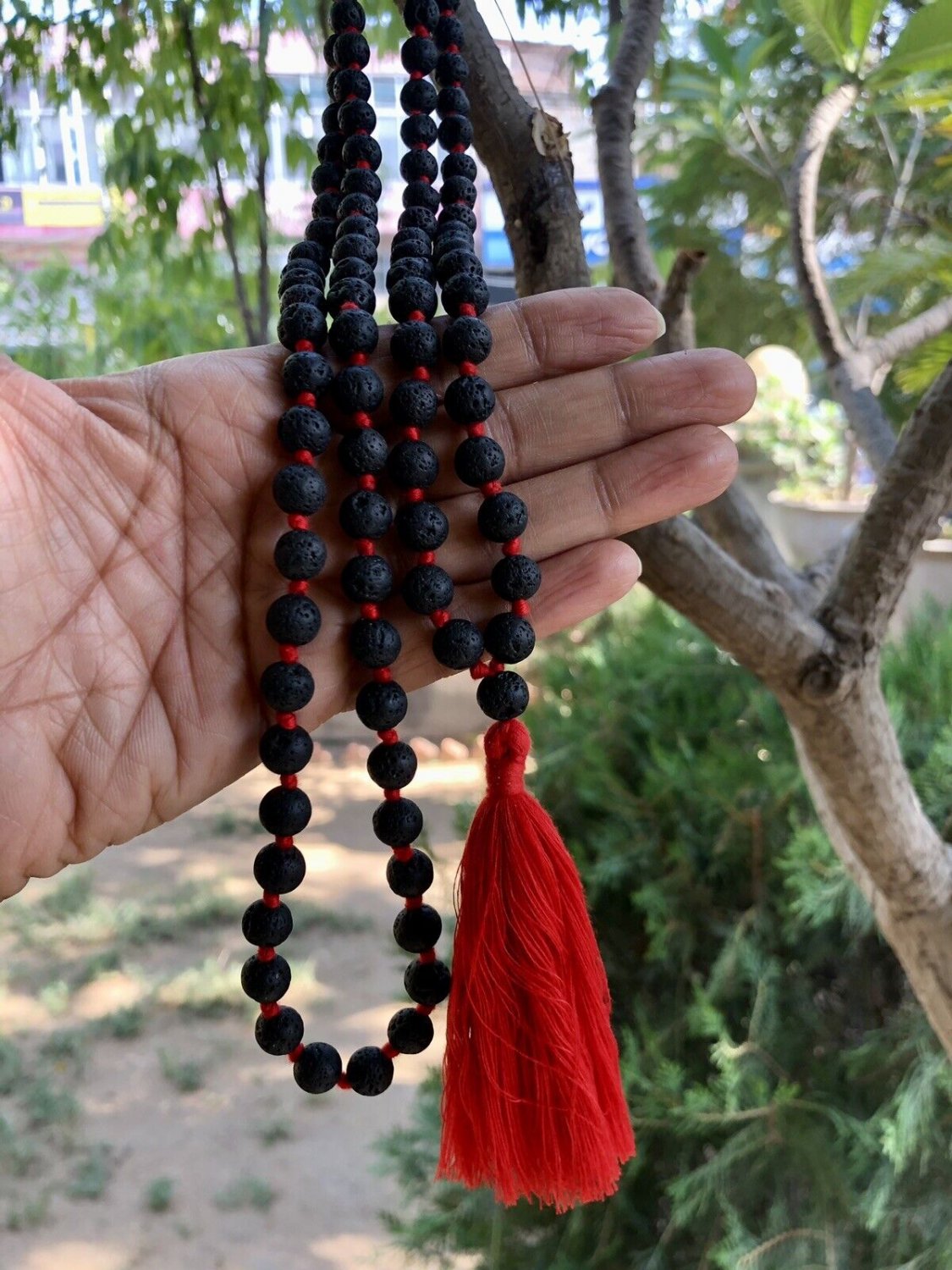 108+1 Lava Rock Healing Gem Stones Jaap Japa Mala, Chakra Balancing mala Red 8mm