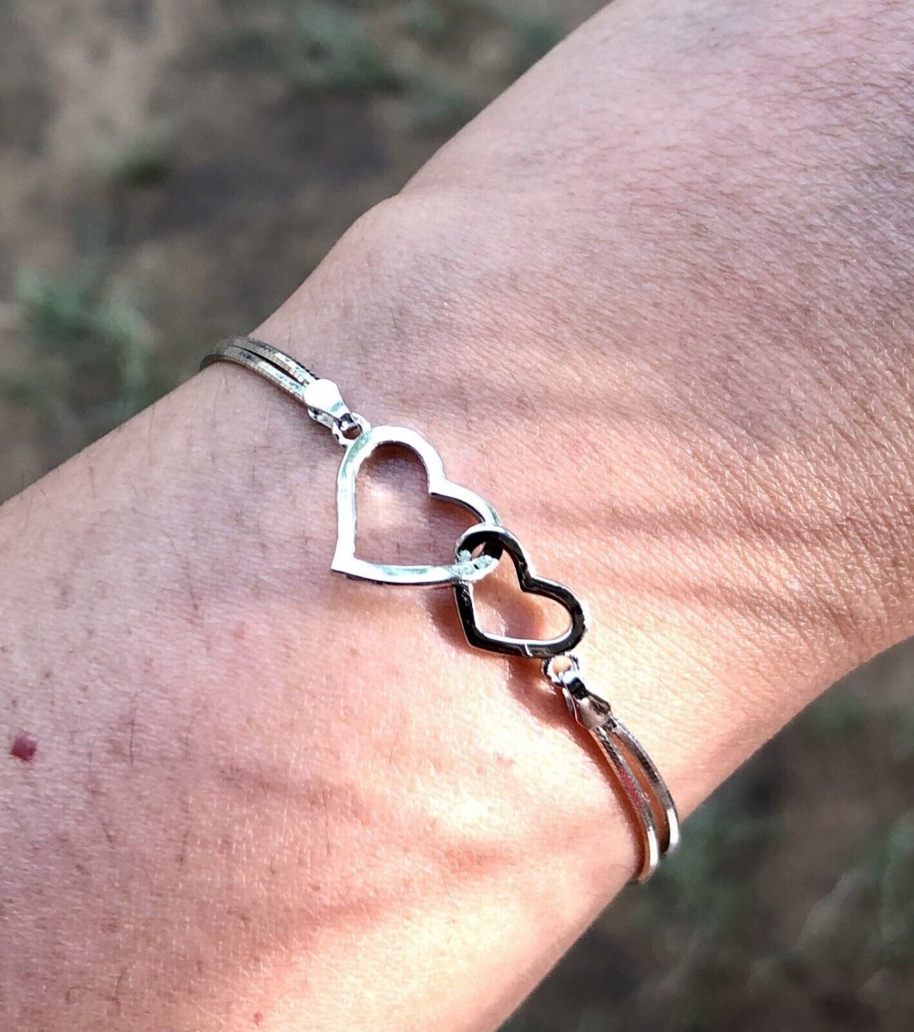 925 Sterling Silver HEART LOVE Bracelet Jewelry, Sliding Chain 3.54 gm Free Ship