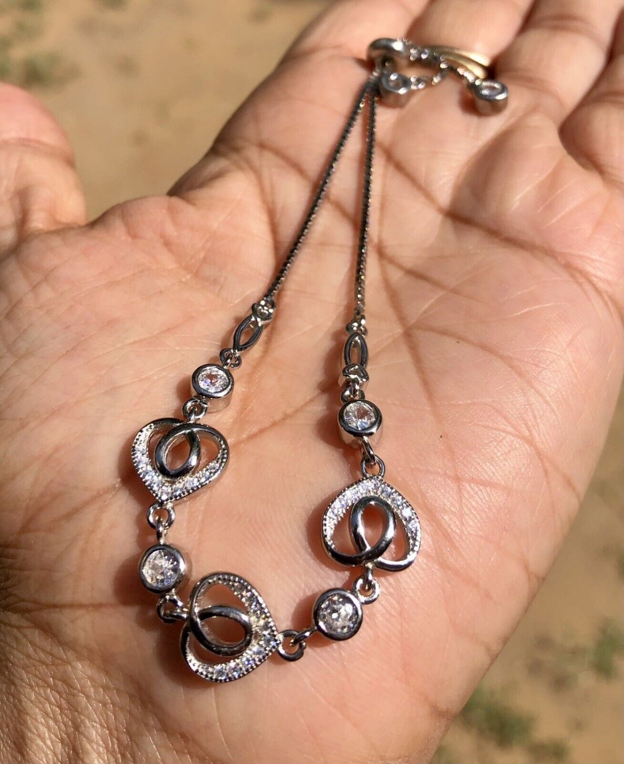 925 Sterling Silver HEART LOVE Adjustable Bracelet Jewelry, 7.66 gm Free Ship