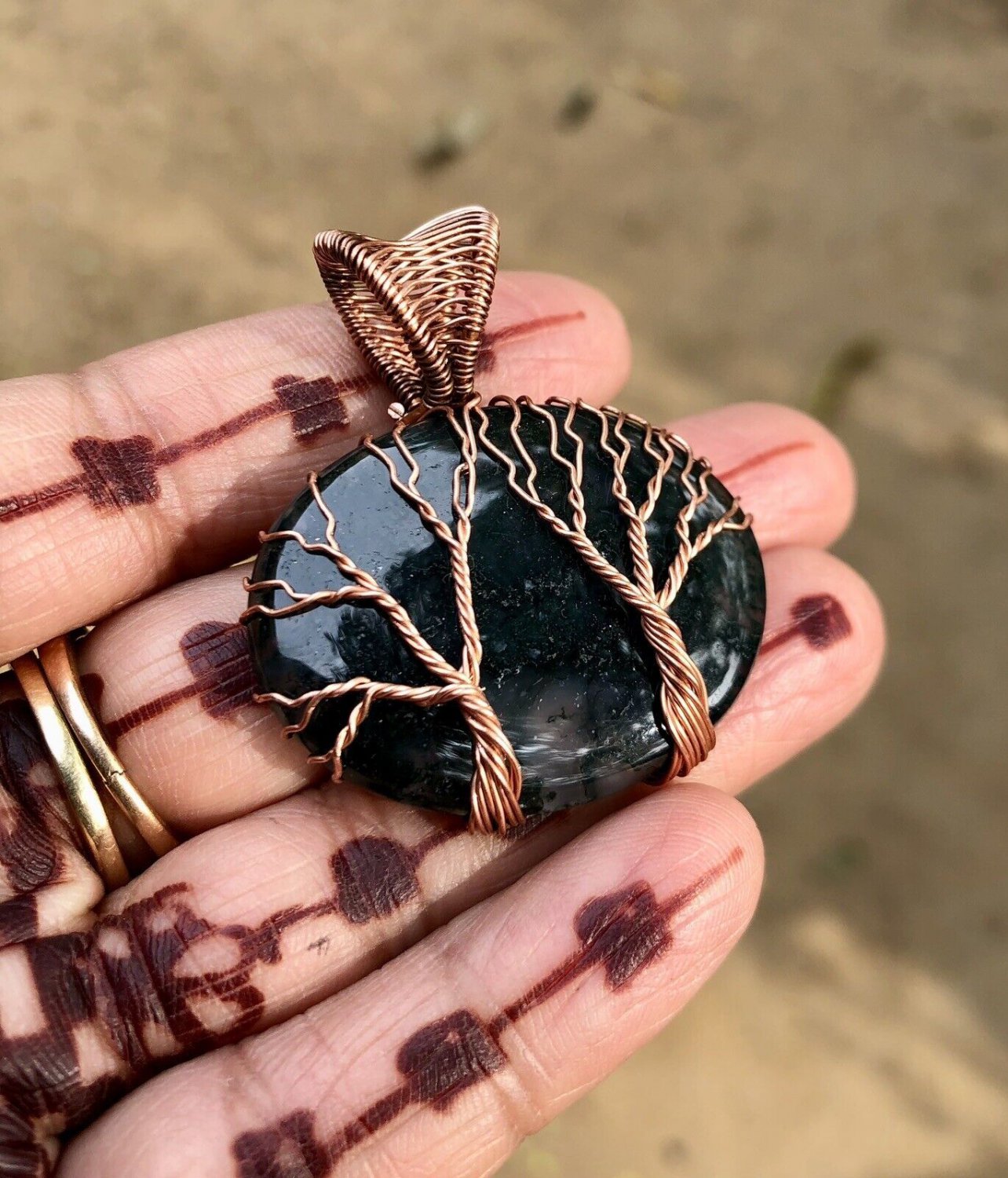 Tree Of Life Handmade Wire Wrap Pendant Copper Jewelry Healing Stone Moss Agate2