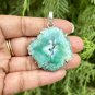 925 Sterling Silver Plated, Light Green Druzy Geode Agate Stone Pendant, 3