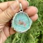 925 Sterling Silver Plated, Light Green Druzy Geode Agate Stone Pendant, 3