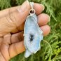 925 Sterling Silver Plated, Turquoise Blue Druzy Geode Agate Stone Pendant 1