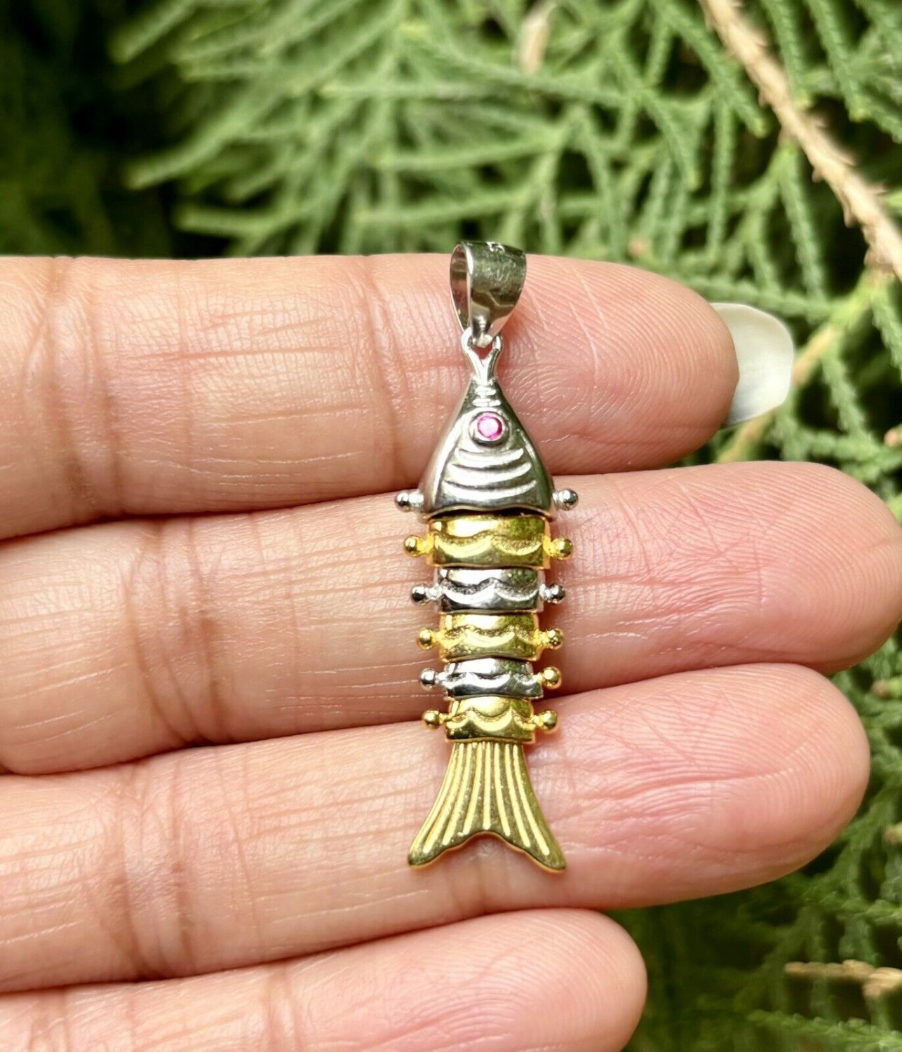 Artisan Crafted 925 Sterling Silver FISH Pendant Machli Matasya Gold Plated