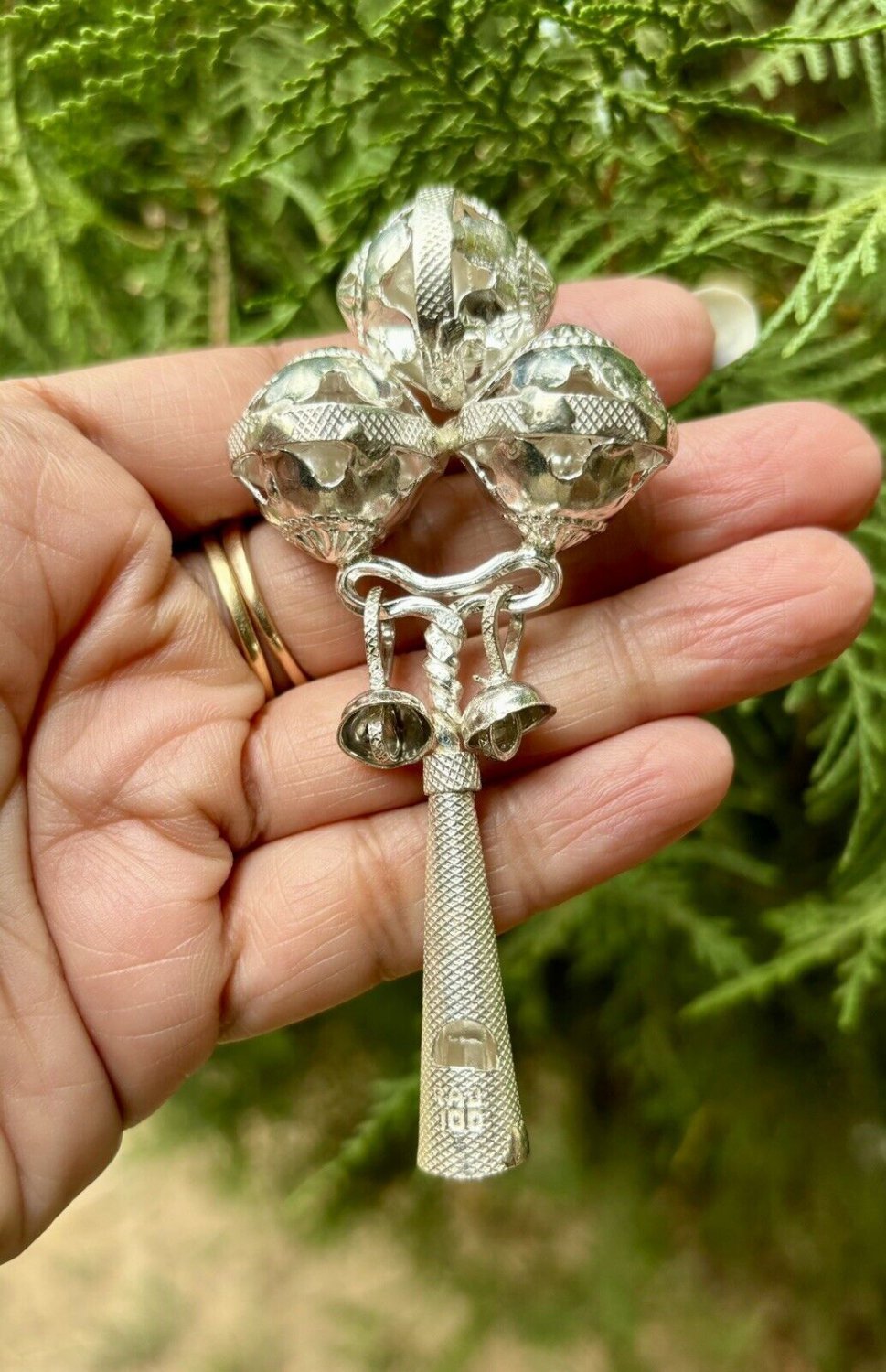 925 Silver Hindu Religious Kanha jis Jhunjhuna Baby Rattle 3.5 inch 25 gram