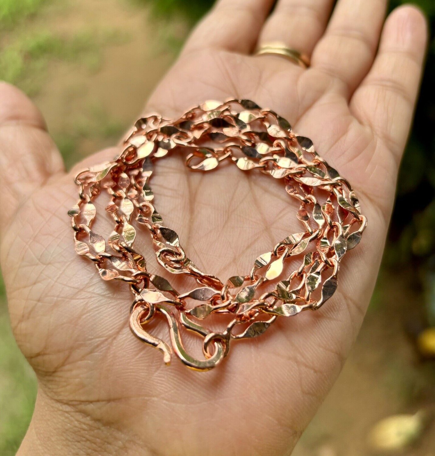 26 inch Pure Concave Link Chain Necklace, Healing Copper Jewelry