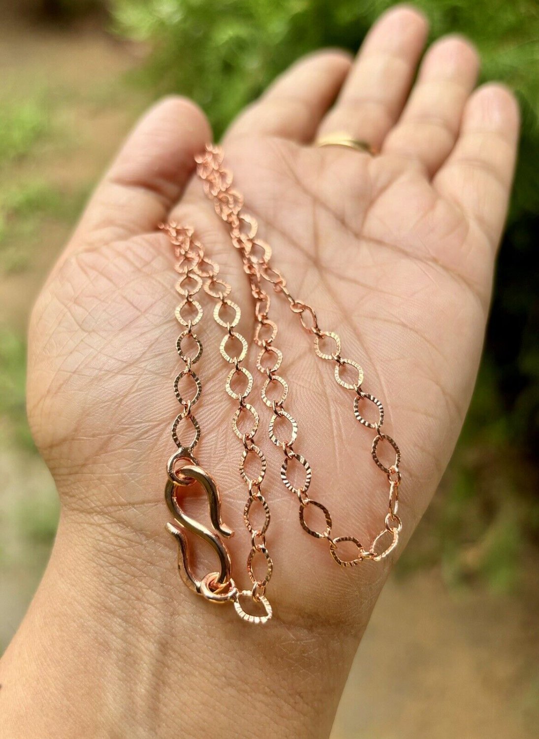 16 inch Pure Copper Textured Cable Chain Necklace, Healing Copper Jewelry