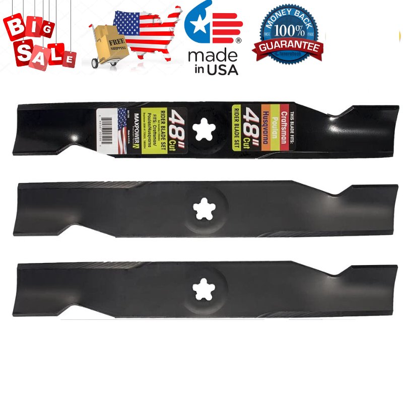 3 Blade Set For 48" Mower Deck Husqvarna GT48DXLS YTH2348 Craftsman GT5000 D2000