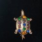 Sterling Silver Figural Turtle Brooch/Pin Colored Rhinestones