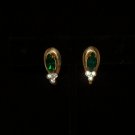 Coro screwback gold-tone green clear rhinestone earrings