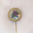 Trifari  Gold-tone Stick/hat Pin purple violets transfer