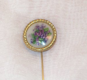 Trifari  Gold-tone Stick/hat Pin purple violets transfer