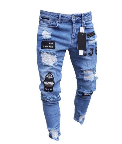 Jeans in 3 styles-flexible, ripped, skinny, ripped, with holes, slim fit, denim, striped