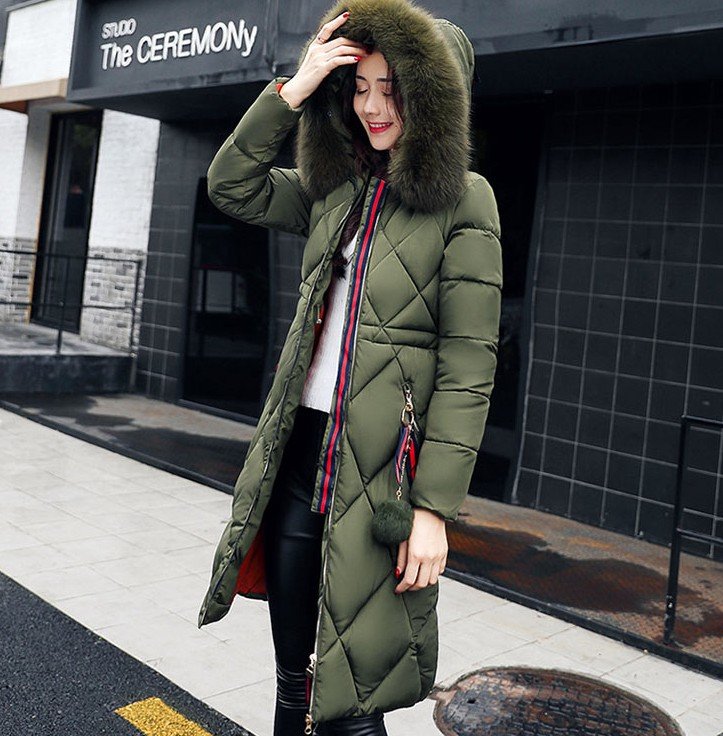 Woman Down Jackets Winter Coats Long Slim Solid Jackets Women Parkas Zip Fur Collar Women Clothes