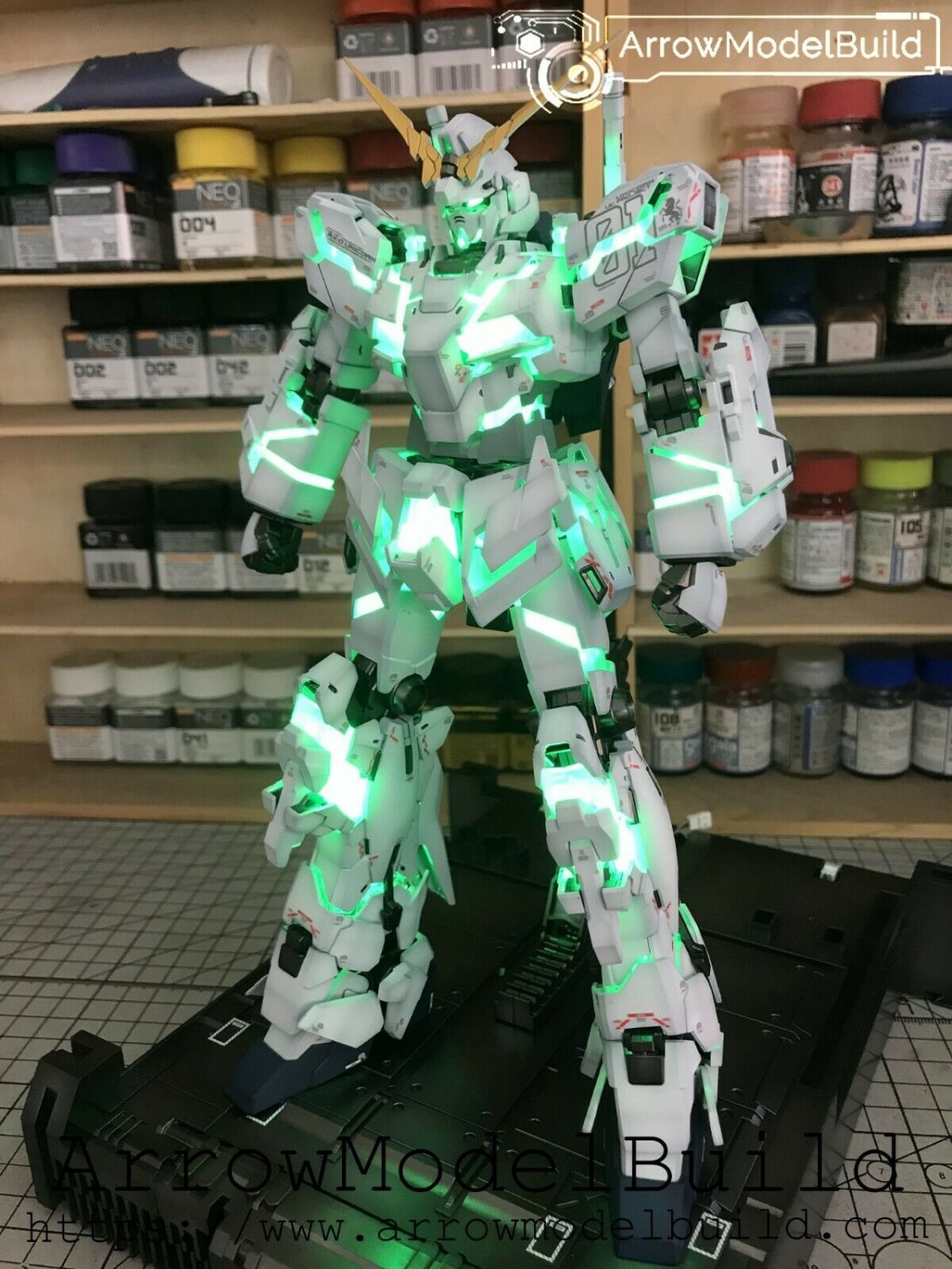 ArrowModelBuild Unicorn Gundam (Green Psycho) Built & Painted MG 1/100 Model Kit