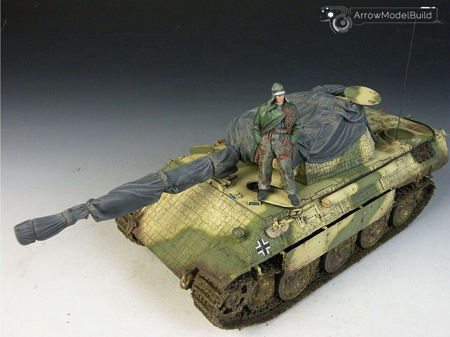 ArrowModelBuild Panther D Tank with Cover Built & Painted 1/35 Model Kit