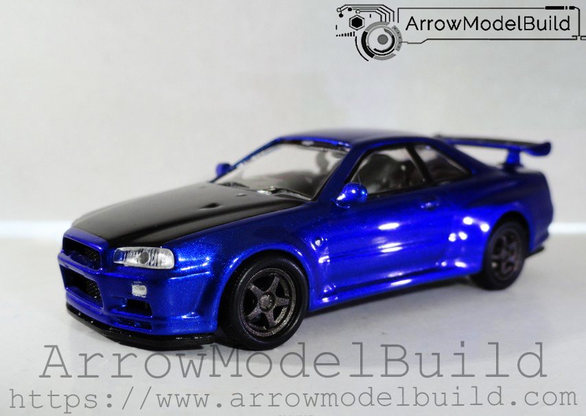 ArrowModelBuild Nissan GTR R34 (Metallic Blue) Built & Painted 1/64 Model Kit