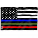 Fly Breeze Thin Blue Red and Green Line USA Flag with Brass Grommets 3X5Ft Banner USA Polyester