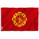 Fly Breeze USA Fire Department Flag with Brass Grommets 3X5Ft Banner USA Polyester