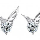 925 Sterling Silver Angel Wings Crystal Rhinestone Ear Stud Earrings