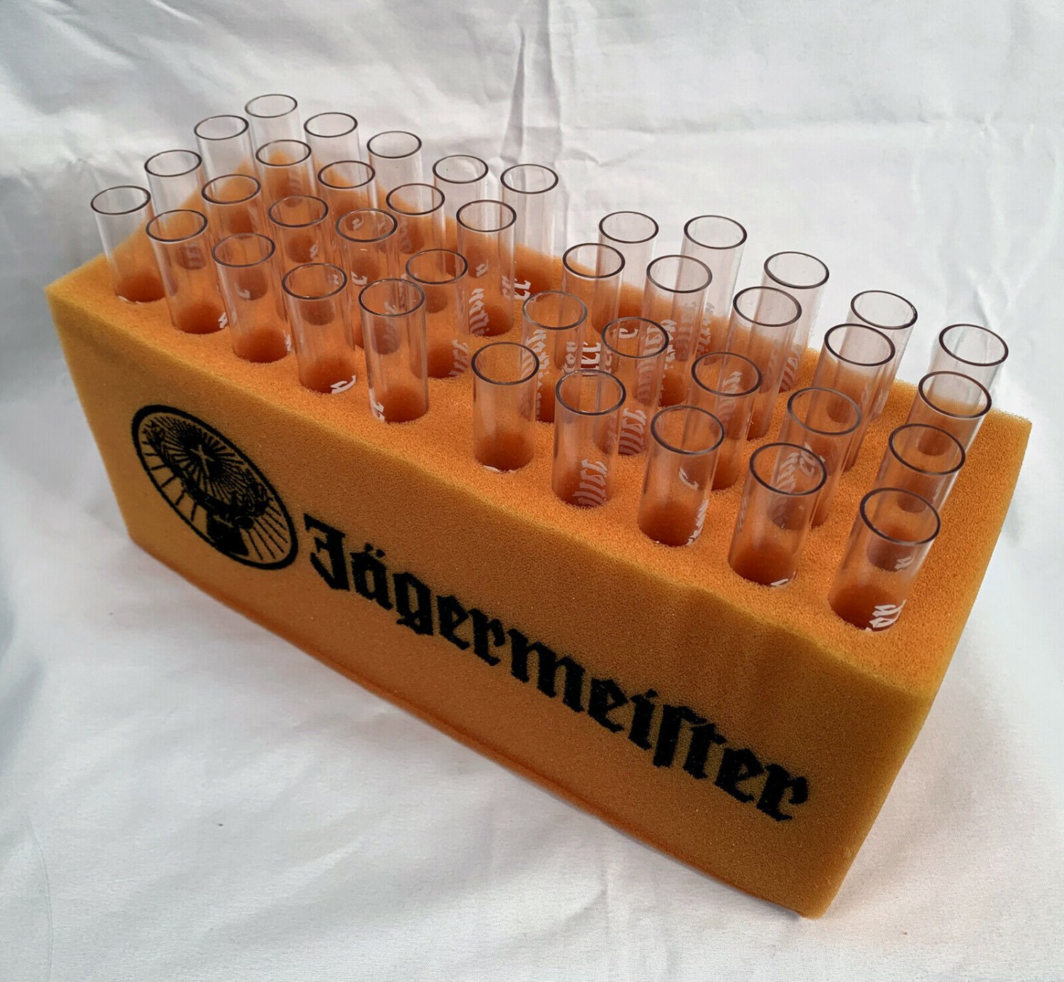 Jagermeister Foam Brick Tooter Shot Glass Holder + 100 Plastic Tube