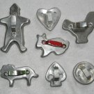 7 VINTAGE ALUMINUM COOKIE CUTTERS CHICKEN HEART LION GINGERBREAD MAN SPADE ROUND