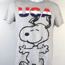Peanuts Snoopy USA Patriotic Red White Blue T Shirt Mens Small Gray Cotton Poly