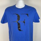 RF Roger Federer Tennis T Shirt Mens XL Blue Cotton Black Logo Sizing Runs Small