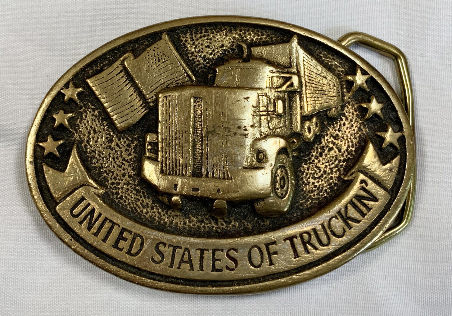 United States of Trucking Brass Belt Buckle Made in USA Dodson Semi Truck