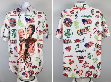 Rolling Stones Hawaiian Button Down Shirt Mens Large Caricatures Pot Smoking