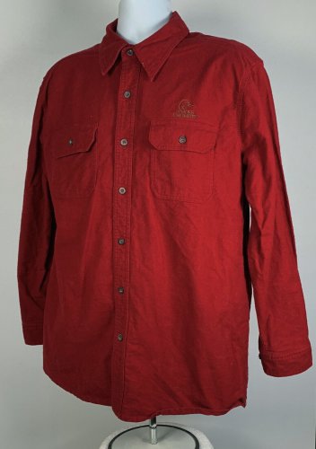 Ducks Unlimited Flannel Button Down Shirt Large Red Embroidered Logo Pockets