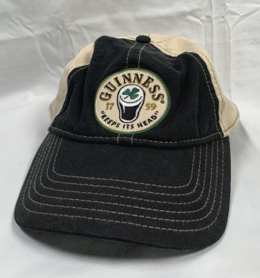 Guinness Beer Keeps Its Head 5 Panel Baseball Hat Mens Black Tan Embroidered