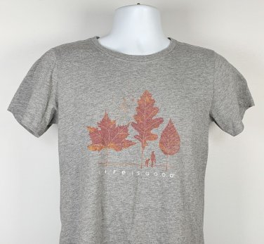Life is Good Leaves Maple Oak Birch Leaf Logo Crusher T Shirt Womens Medium Gray