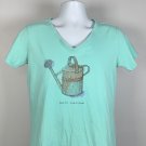 Life is Good Garden Hello Sunshine Watering Can Logo T Shirt Womens Medium Green
