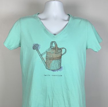 Life is Good Garden Hello Sunshine Watering Can Logo T Shirt Womens Medium Green
