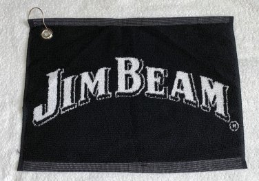 New Jim BeamTerry Bourbon Whiskey Golf Towel Metal Hook Black & White 16 x 11.5