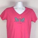 Life is Good Adirondack Chair Logo V Neck Crusher T Shirt Womens Medium Pink