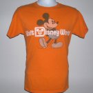 MENS CLASSIC WALT DISNEY WORLD T SHIRT SMALL ORANGE MICKEY MOUSE DISTRESSED