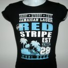 Short Stubby Cute Red Stripe Jamaican Cold Beer T Shirt Womens Juniors Large