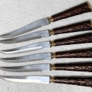 6 Vintage Washington Forge Steak Knives Faux Branch Stainless Steel