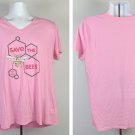 Life is Good Save the Bees V Neck Cool T Shirt Womens XL Pink Honeycombs