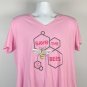 Life is Good Save the Bees V Neck Cool T Shirt Womens XL Pink Honeycombs