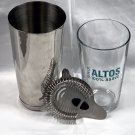 Altos Tequila Glass + Steel Cocktail Drink Shaker + Metal Strainer