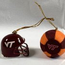2 Virginia Tech Hokies Plastic Football & Ceramic Basketball Ornaments 1.5"