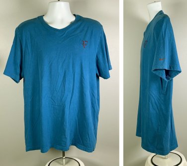 Nike RF Roger Federer Tennis V Neck T Shirt Mens XL Blue Cotton Red Logo