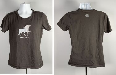 Life is Good Unicorn Logo Crusher T Shirt Womens Medium Gray Classic Fit