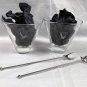 2 Etched Grey Goose Vodka Crystal Cocktail Glasses + Metal Olive Picks